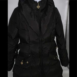 SOLD: BETSEY JOHNSON BLACK PUFFER MID-LENGTH  WINTER  LOGO CHARM ZIP SIZE M